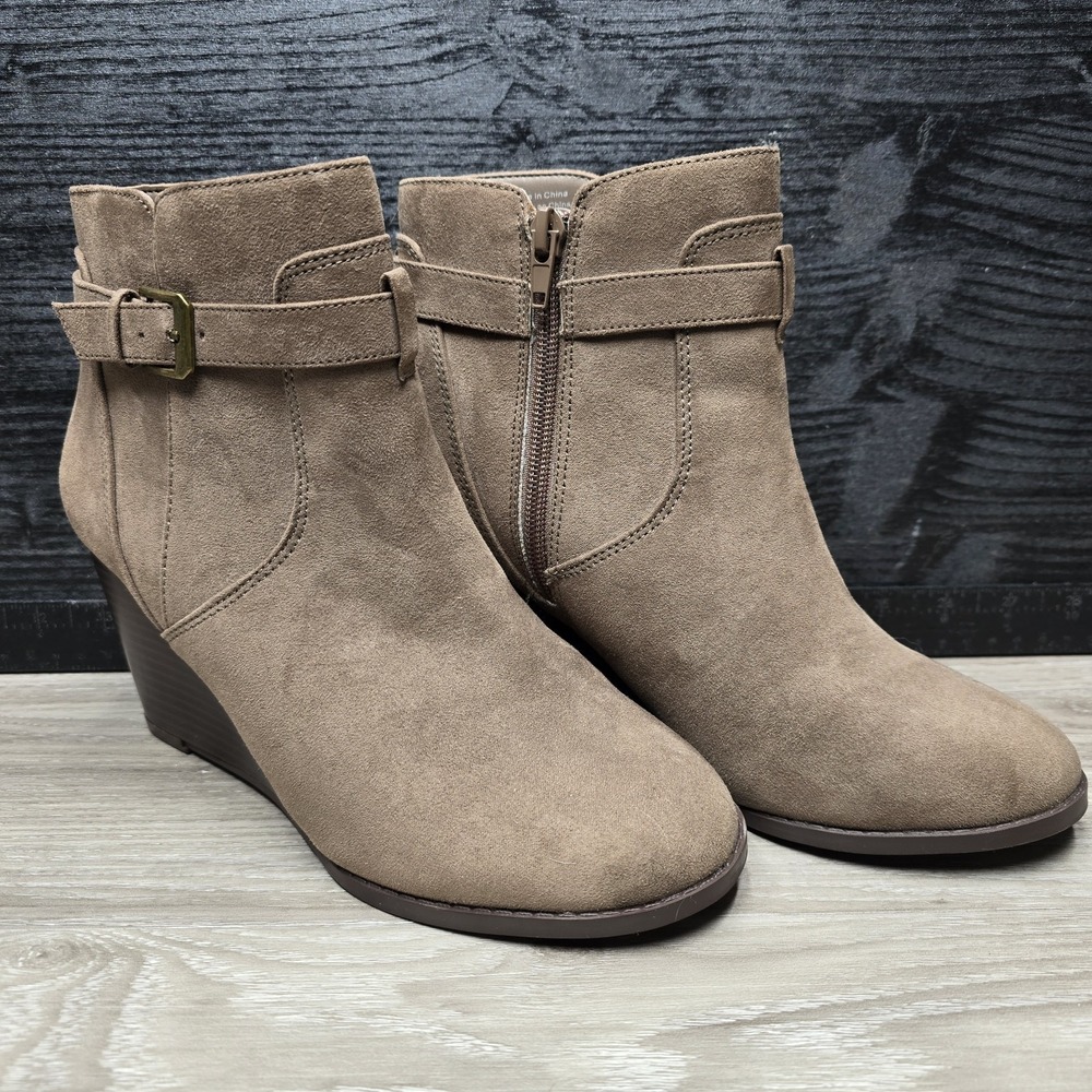 Market & Spruce Women's‎ Wedge Faux Suede Booties CD4 Brown Size 7.5